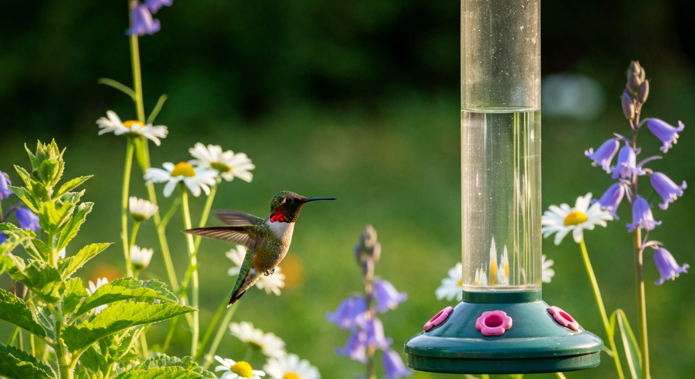Hummingbird at a feeder